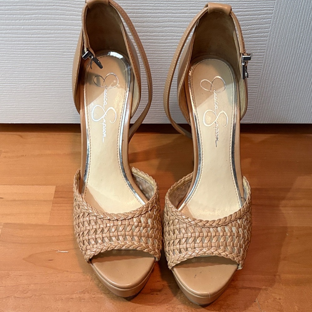 Jessica Simpson Brown Woven Wedge Sandals
